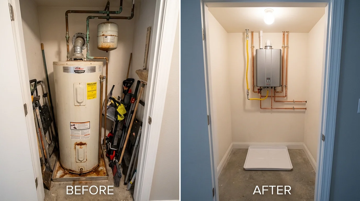 Tank water heater versus wall-mounted tankless unit comparison for Linden, CA homeowners